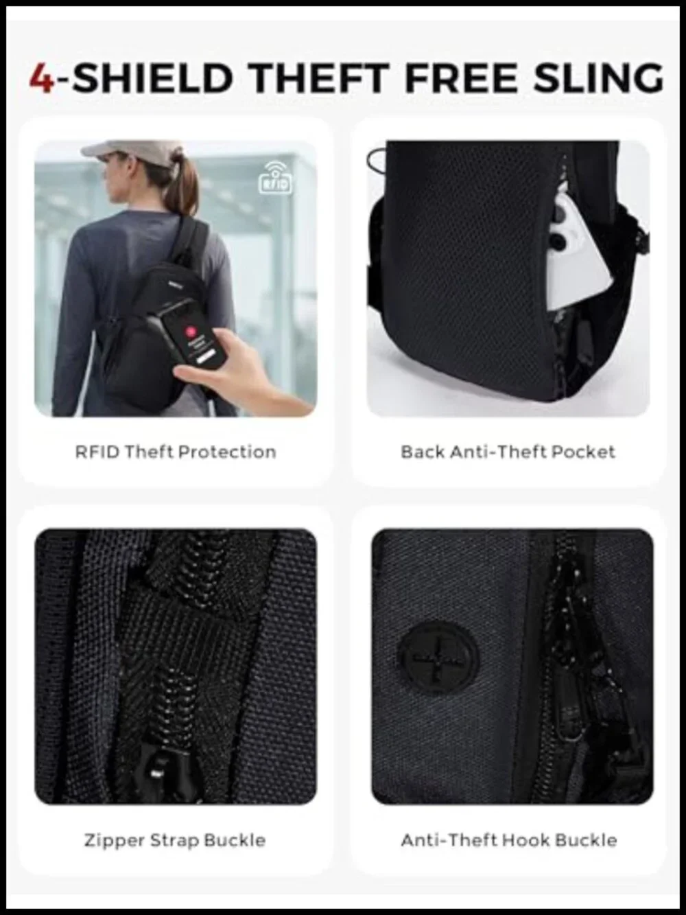 Anti-Theft RFID Blocking Sling Backpack Crossbody Daypack Water Resistant